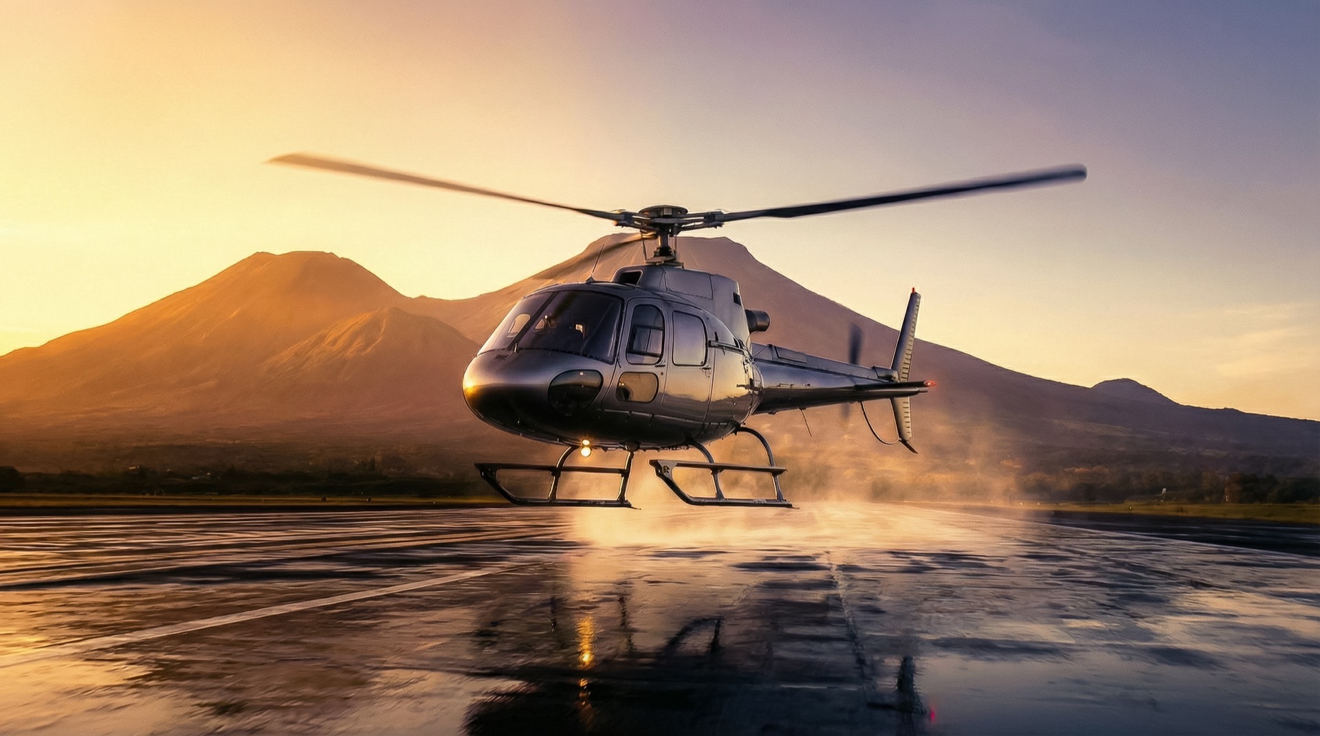 Helicopter flying over the Pacific coast of El Salvador